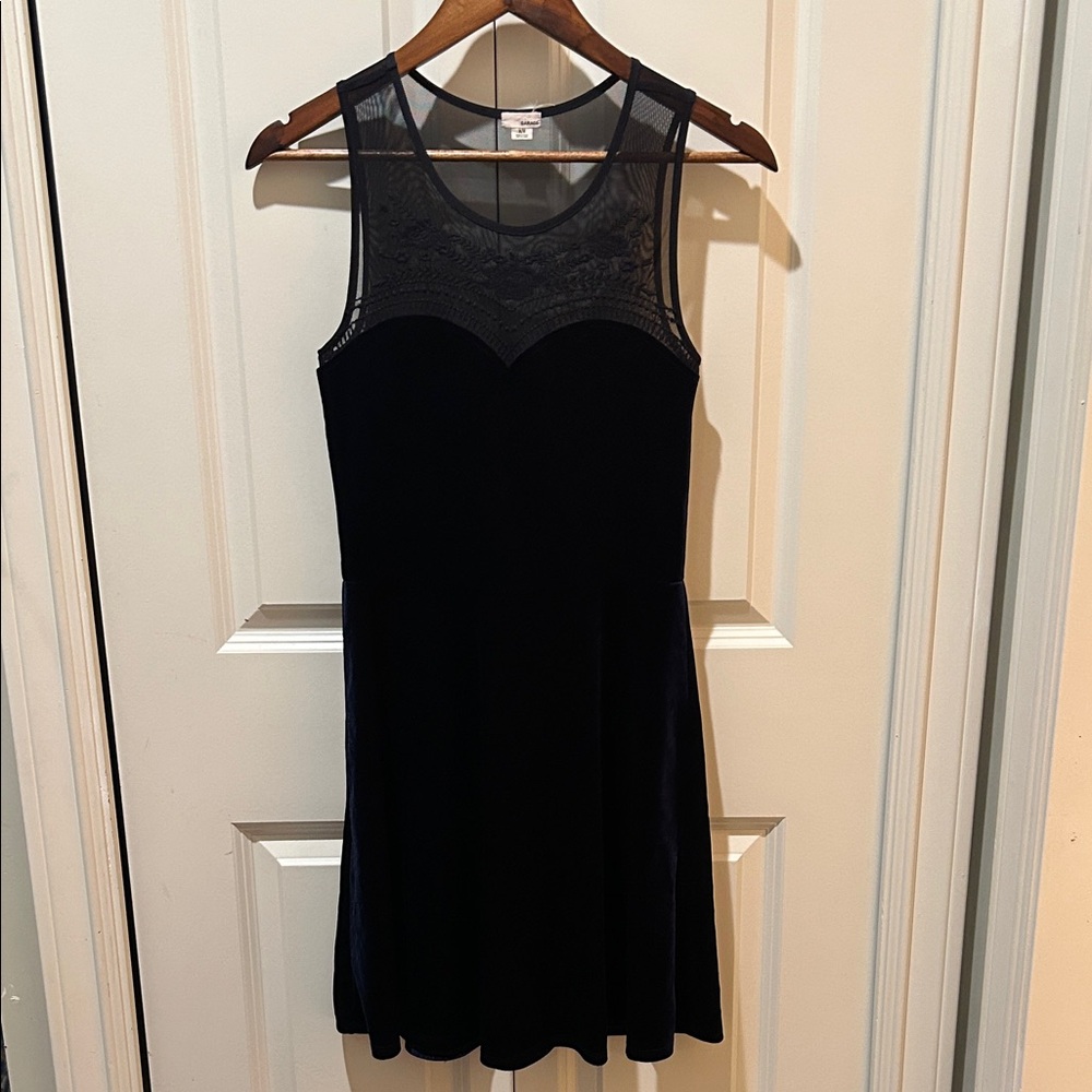Garage Navy Blue Velvet Mesh Fit & Flare Dress M